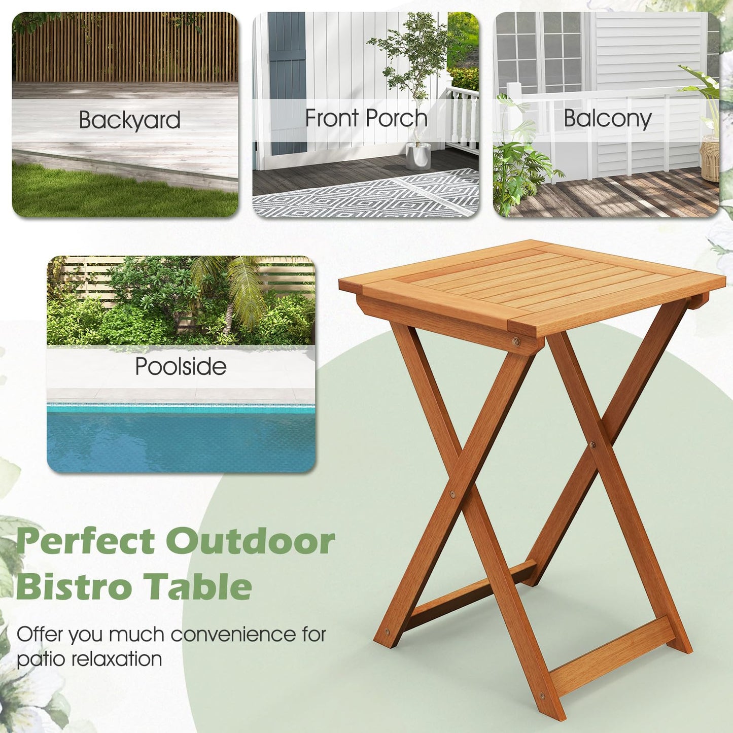 50cm Folding Table Outdoor Bistro Table with Slatted Tabletop