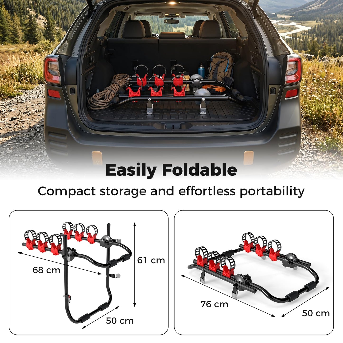 3-Bike Trunk Mount Bike Rack with Anti-Sway and Soft Padding