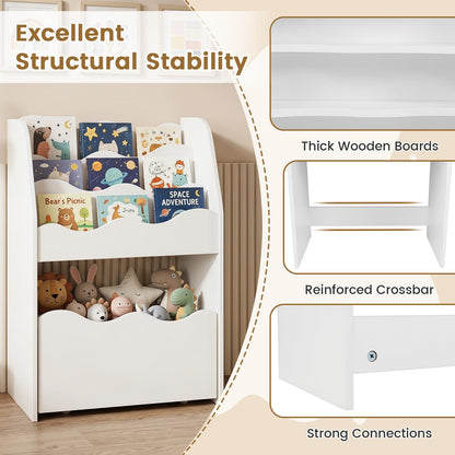 Toy Storage Organizer, 3-Tier Kids Bookcase with Rolling Drawer