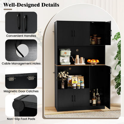 180 cm Tall Pantry Cabinet with Power Outlet and Microwave Stand