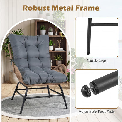 PE Rattan Leisure Chair with Cushion and Solid Metal Frame