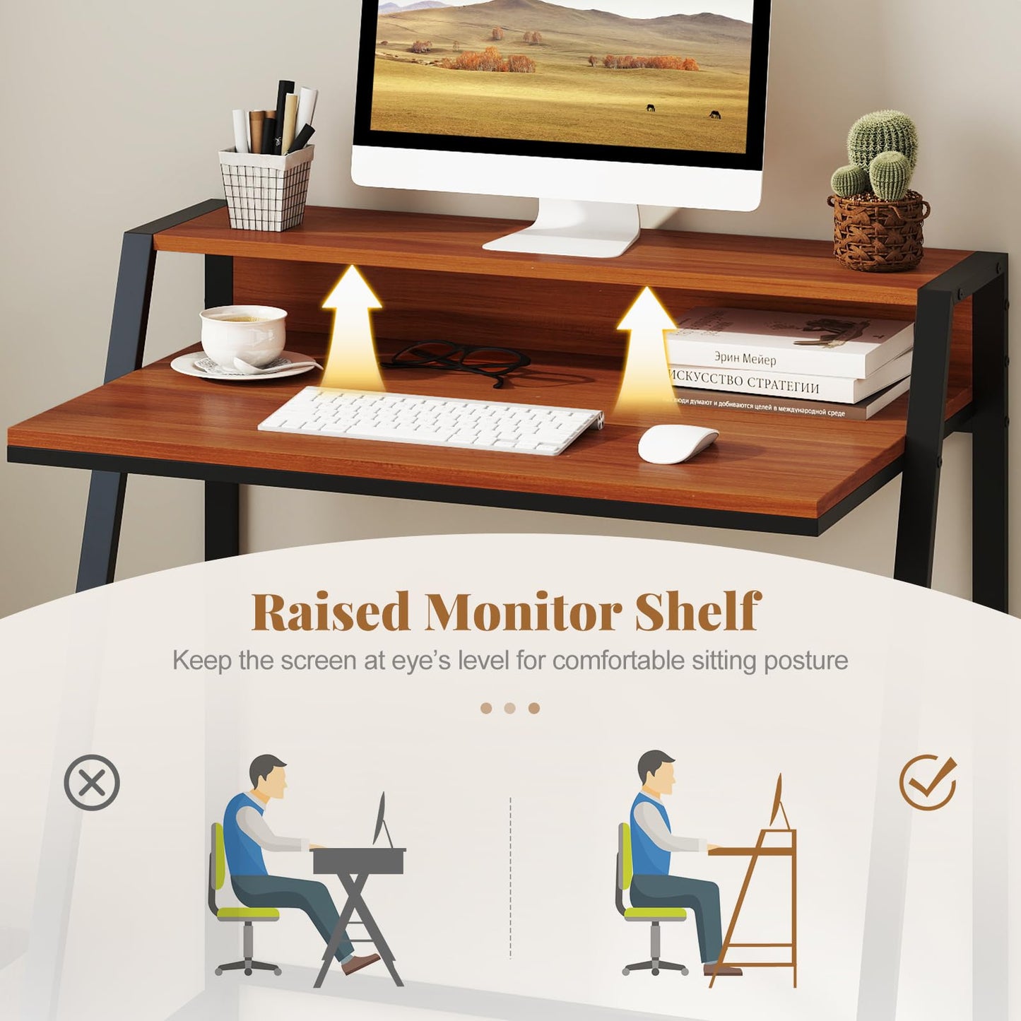 Computer Desk with Monitor Stand 80 CM Small Desk Compact Desk