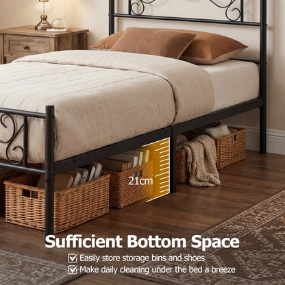 3ft Single Bed Frame, Metal Platform Bed Base with Floral Headboard