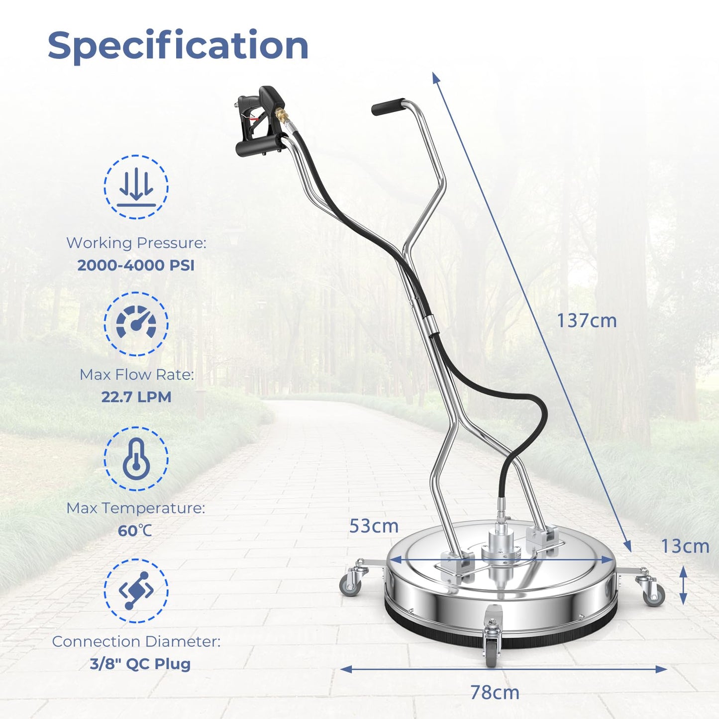 GiantexUK 21’’ Pressure Washer Surface Cleaner 4000 PSI Flat Floor Cleaning Washer with 3/8" Quick Connector