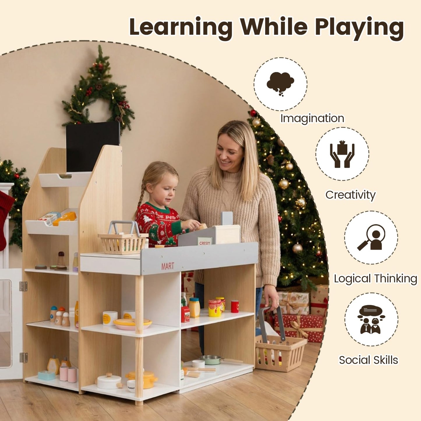 Pretend Play Shop, Kids Supermarket Playset with Shopping Cart