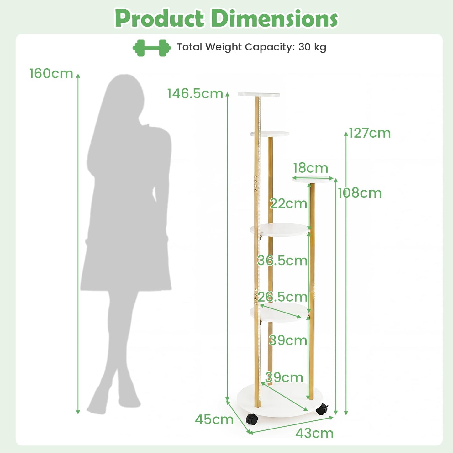 Indoor Plant Stand 6-Tier Corner Shelf with Locking Wheels