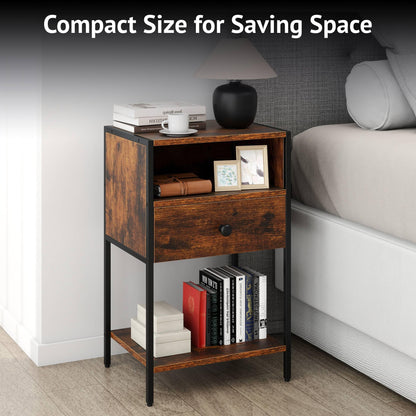 Nightstand with Open Compartment and Storage Shelf