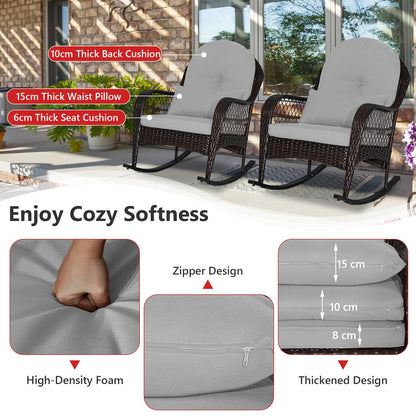 Wicker Rocking Armchair Relax Rocker Lounge Chair with Lumbar Pillow & Cushion