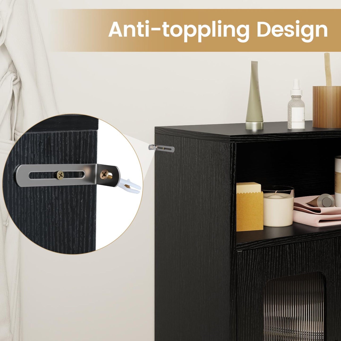 Bathroom Cabinet Freestanding Cabinet with 2 Doors and 3-Level Adjustable Shelf