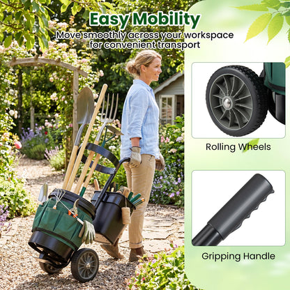 Heavy Duty Rolling Garden Cart with Wheels and Round Bucket
