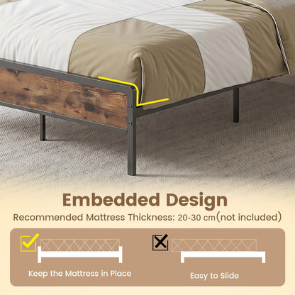 Industrial Metal Platform Bed with LED Lights and Power Outlet