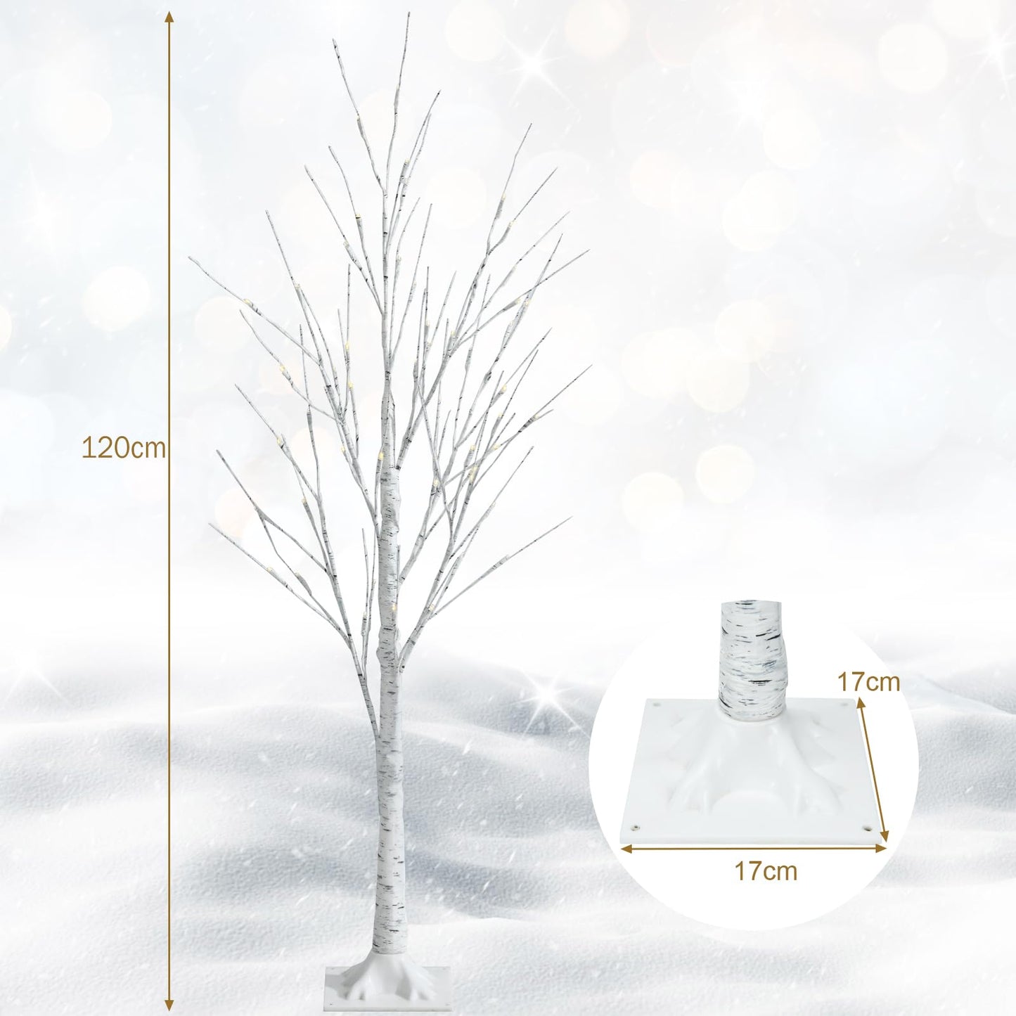 Silver Christmas Twig Tree with Warm White LED Lights for Indoor Decoration
