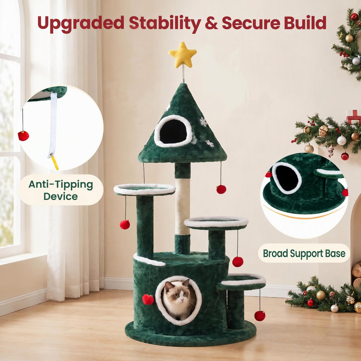 127cm Christmas Cat Tree, Multi-level Cats Activity Tree