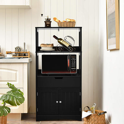 Wooden Freestanding Tall Cupboard with Open Shelves