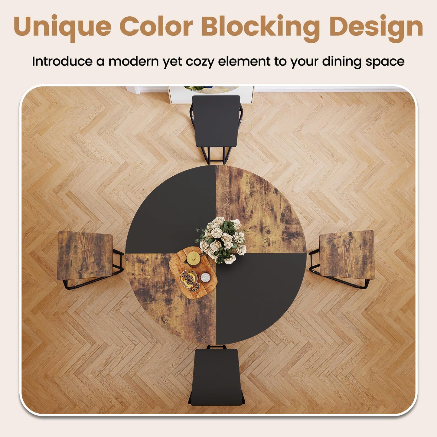 5 Piece Dining Table Set, Round Kitchen Table and Stools