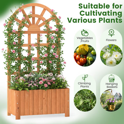 Garden Planter with Trellis, Wooden Raised Bed with Drainage Holes