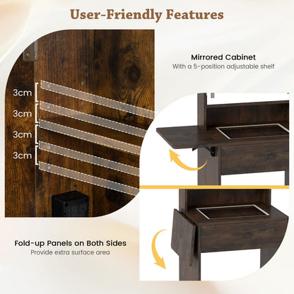 Small Dressing Table with 3-Color LED Lights Mirror and Stool