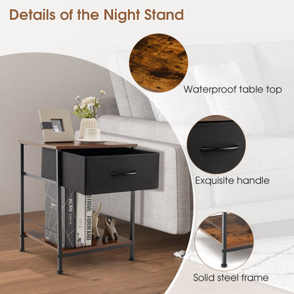 2-Tier Nightstand Bedside End Sofa Table with Drawer