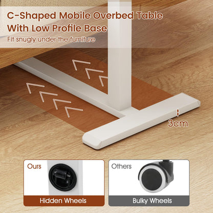 Mobile Over Bed Desk Height Adjustable Standing Laptop Cart with Tilting Tabletop