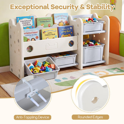 Toy Storage Unit, Kids Bookshelf with Removable Boxes and Storage Shelves