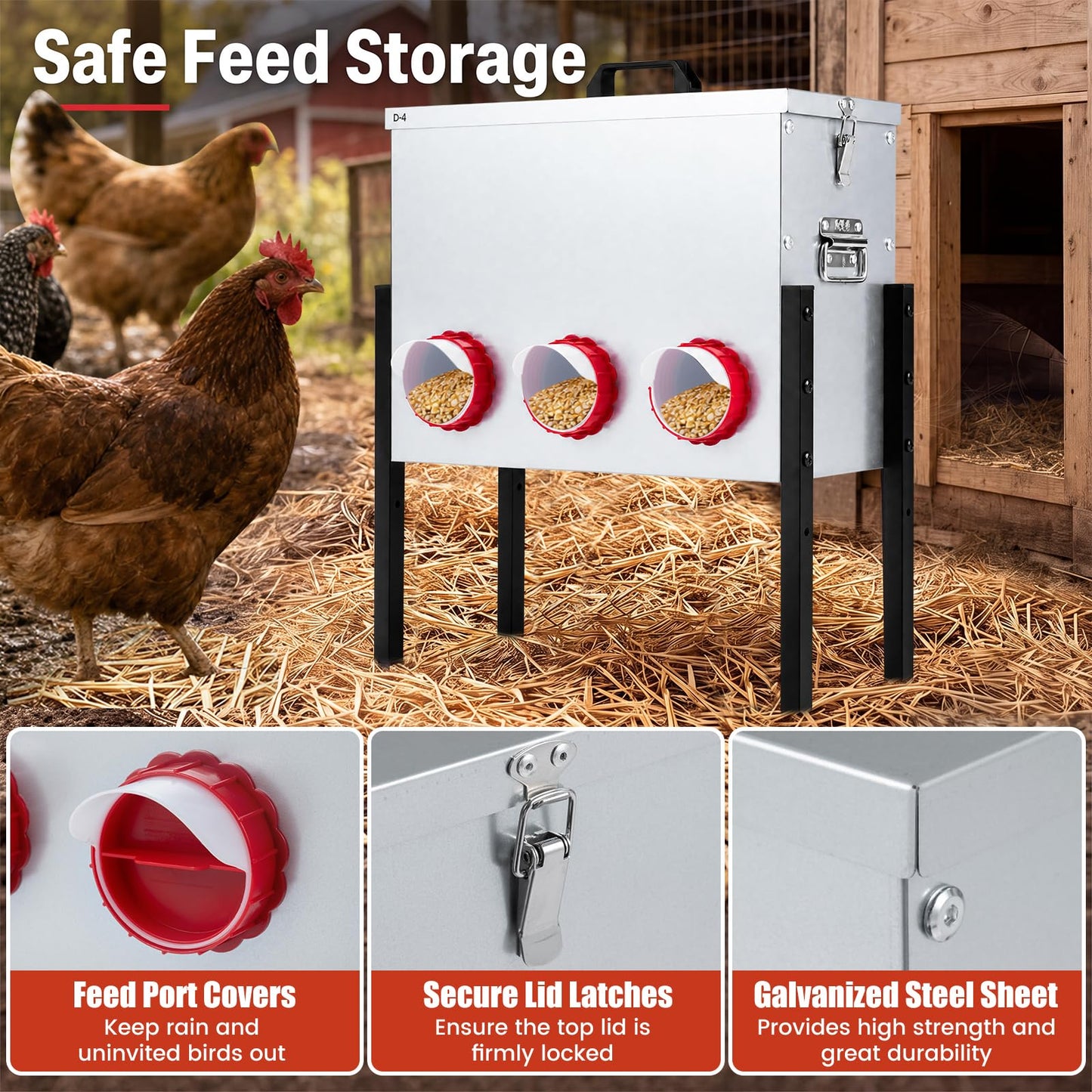 26L Automatic Chicken Feeder, 19 Capacity Galvanized Poultry Feeder