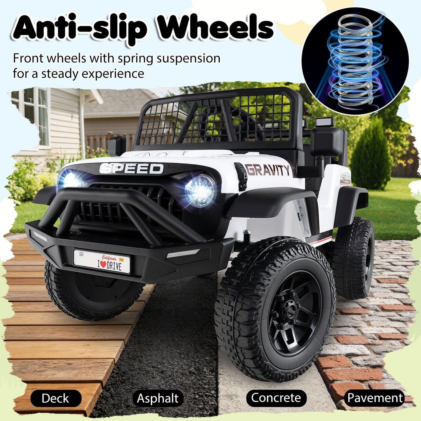 24V Kids Ride on Car with Remote Control, LED Lights, Horn