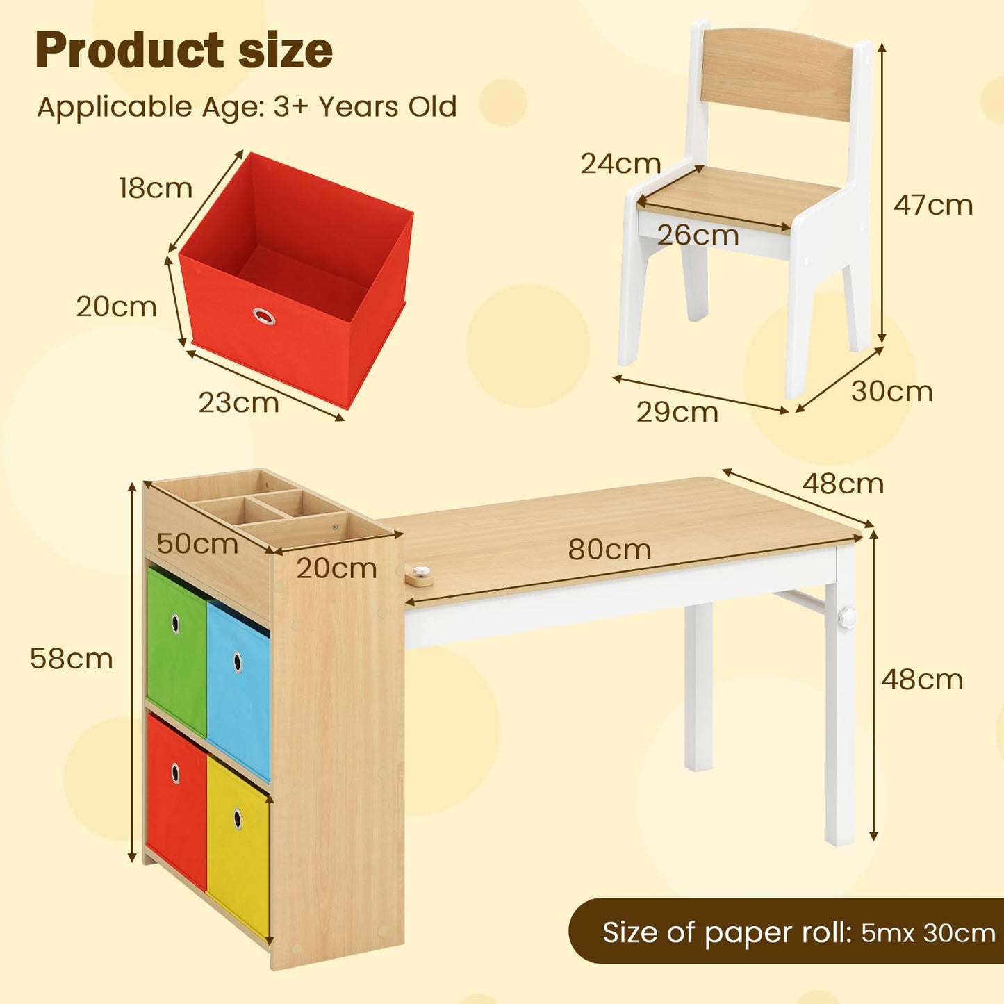 Kids Art Table and Chairs, Wooden Children Study Desk