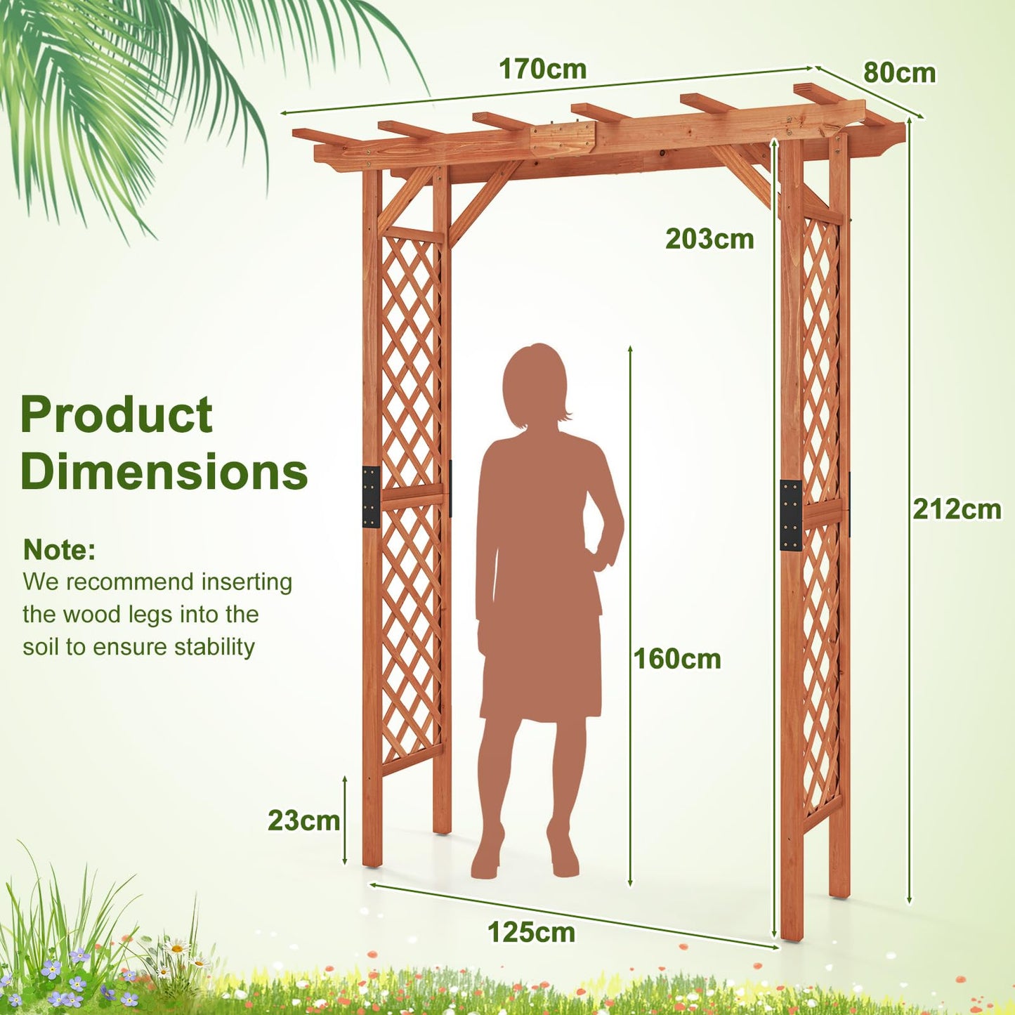 Wooden Garden Arch Entryway Trellis Pergola Arbour(152 x 80 x 215cm)