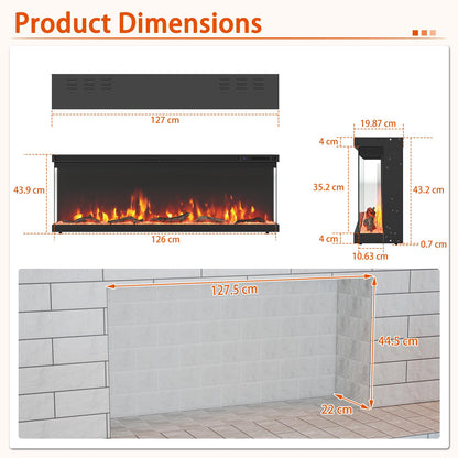 3 Sided Electric Fireplace 50 inch Recessed/Wall-Mounted/Freestanding Fire Place Heater