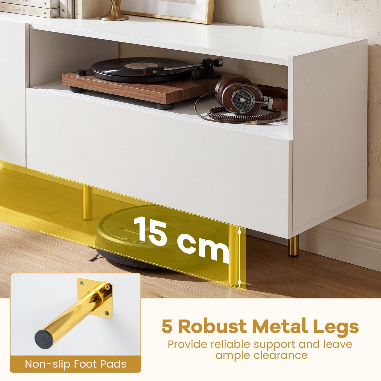 Modern Entertainment Center with 2 Doors Drawer and 5 Metal Legs