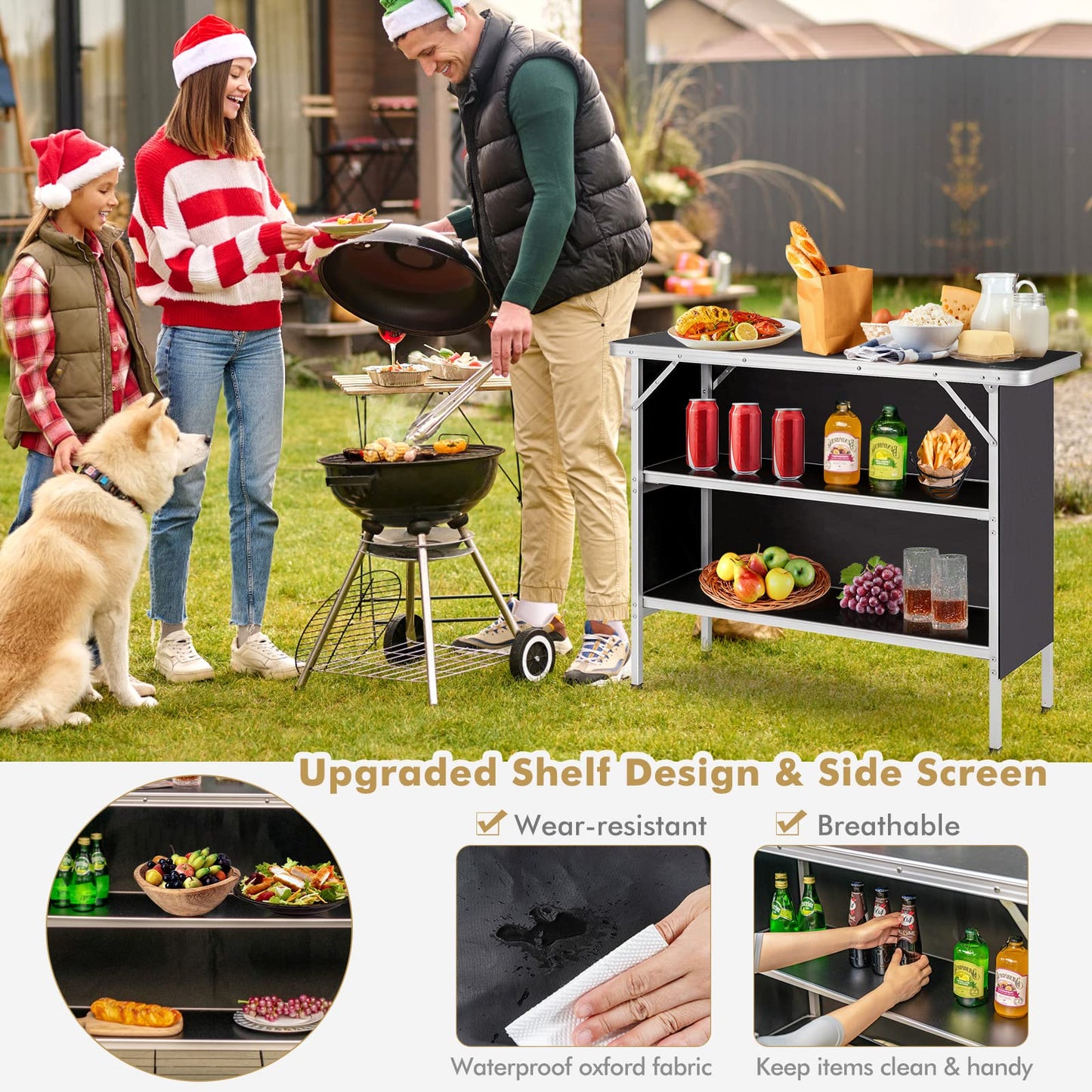 Aluminum Portable Picnic Table with 2 Tier Open Shelves