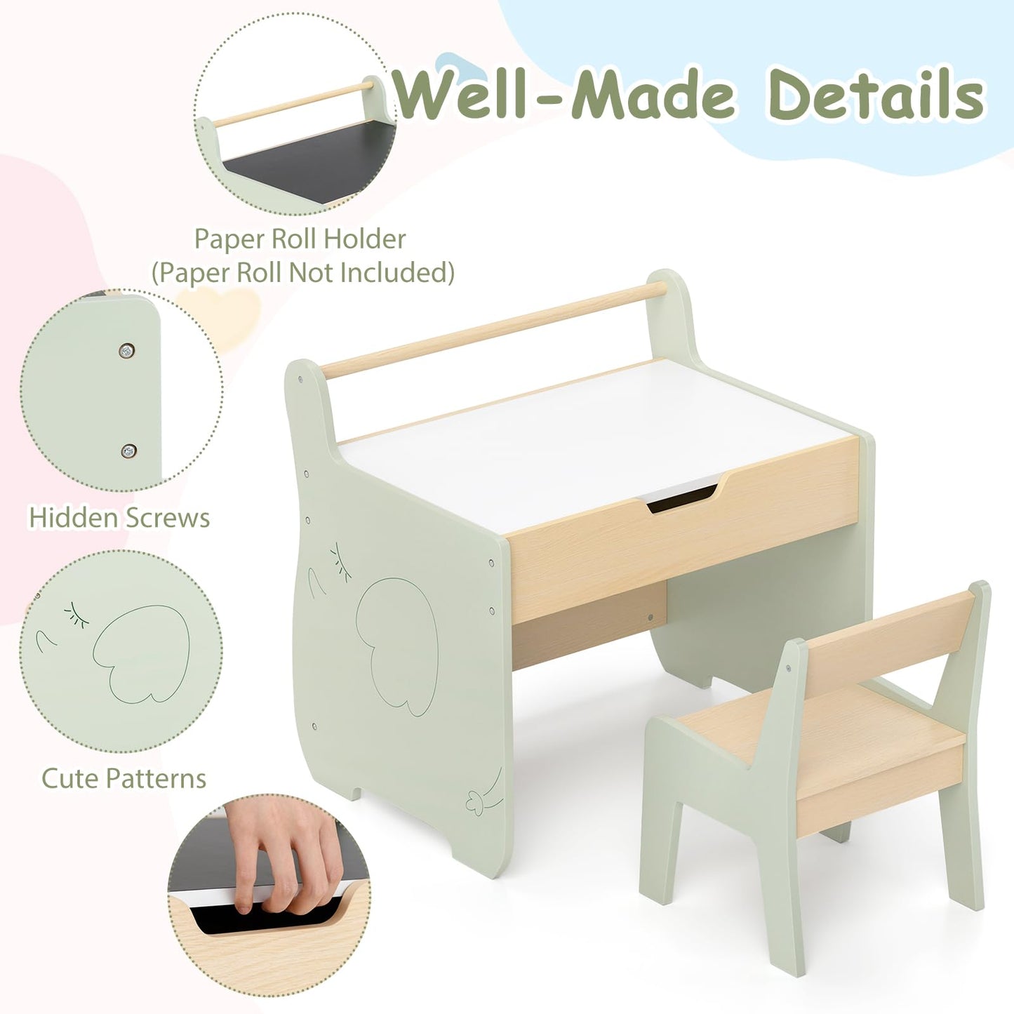 Giantex Kids Table and Chair Set Wooden Children Table with Reversible Blackboard Tabletop