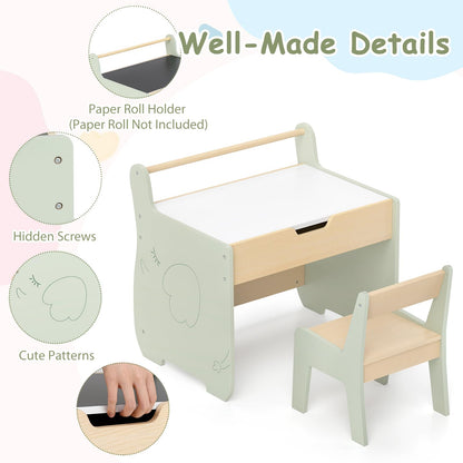 Giantex Kids Table and Chair Set Wooden Children Table with Reversible Blackboard Tabletop