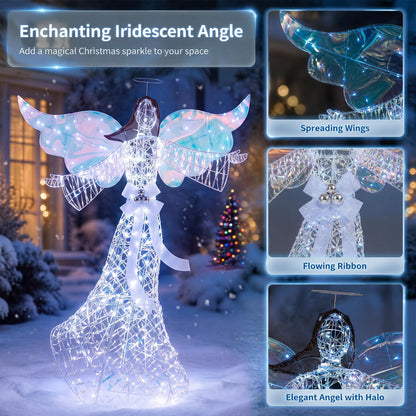 Pre-lit Christmas Angel, 3D Glittered Angel with LED Lights