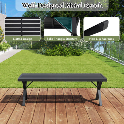 138cm Extra Long Metal Patio Loveseat with Slatted Seat & X Legs