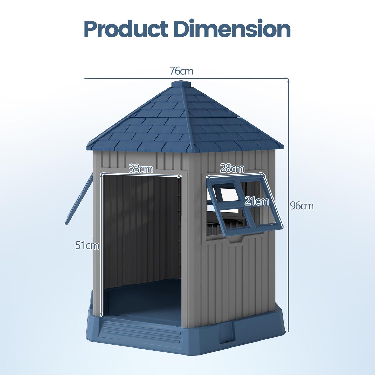 Outdoor Dog House with 2 Windows and Skylight for Small Medium Dogs