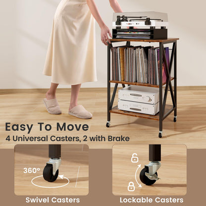 Turntable Record Player Stand with Builtin Charging Station and Divider