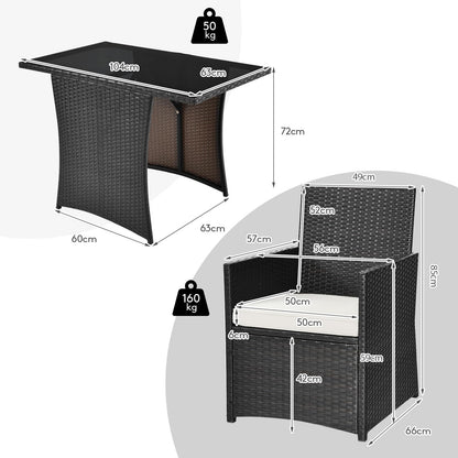 3 Pieces Patio PE Wicker Set with Tempered Coffee Table