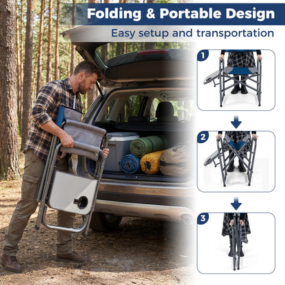 Folding Directors Chair, Oversized Camping Chairs with Side Table and Cup Holder