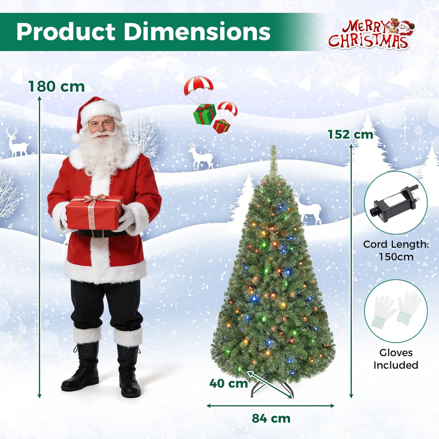5FT Pre-Lit Artificial Christmas Tree, Hinged Xmas Tree