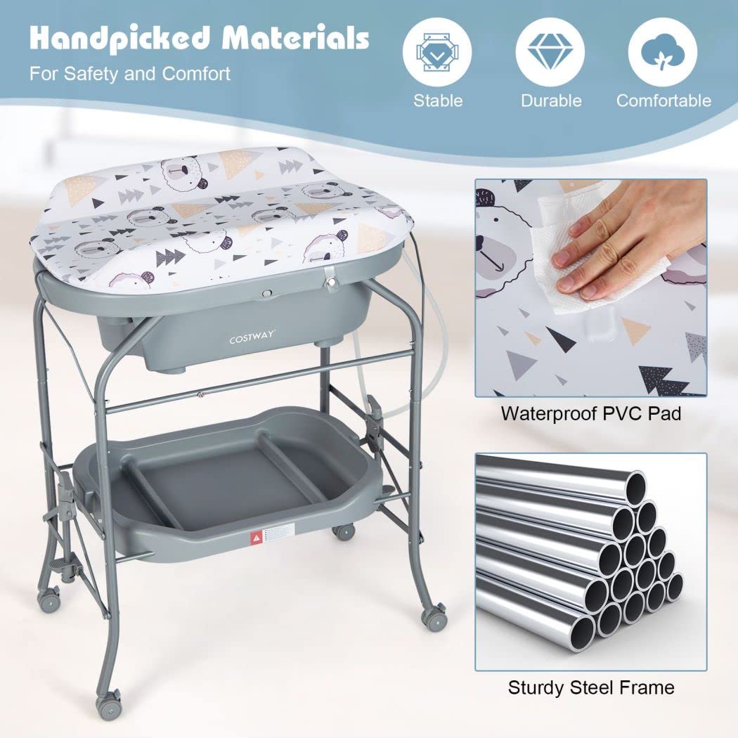 4 in 1 Baby Changing Table Folding Infant Nursery Station with Bath Tub
