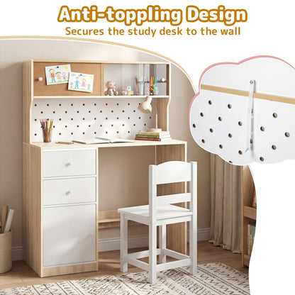 Wooden Kids Desk and Chair Set, Children Table and Chair with Pegboard