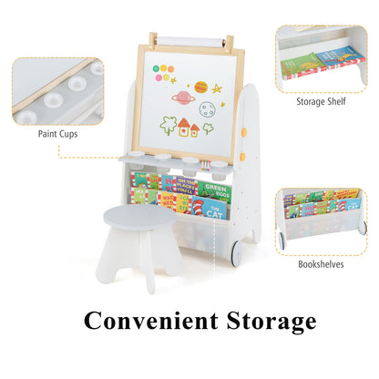 4-in-1 Toddler Activity Table Set with Magnetic Whiteboard and Bookshelves