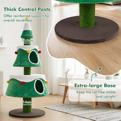 156cm Cat Tree, Christmas Tree Shape Cats Tower with 2 Condos