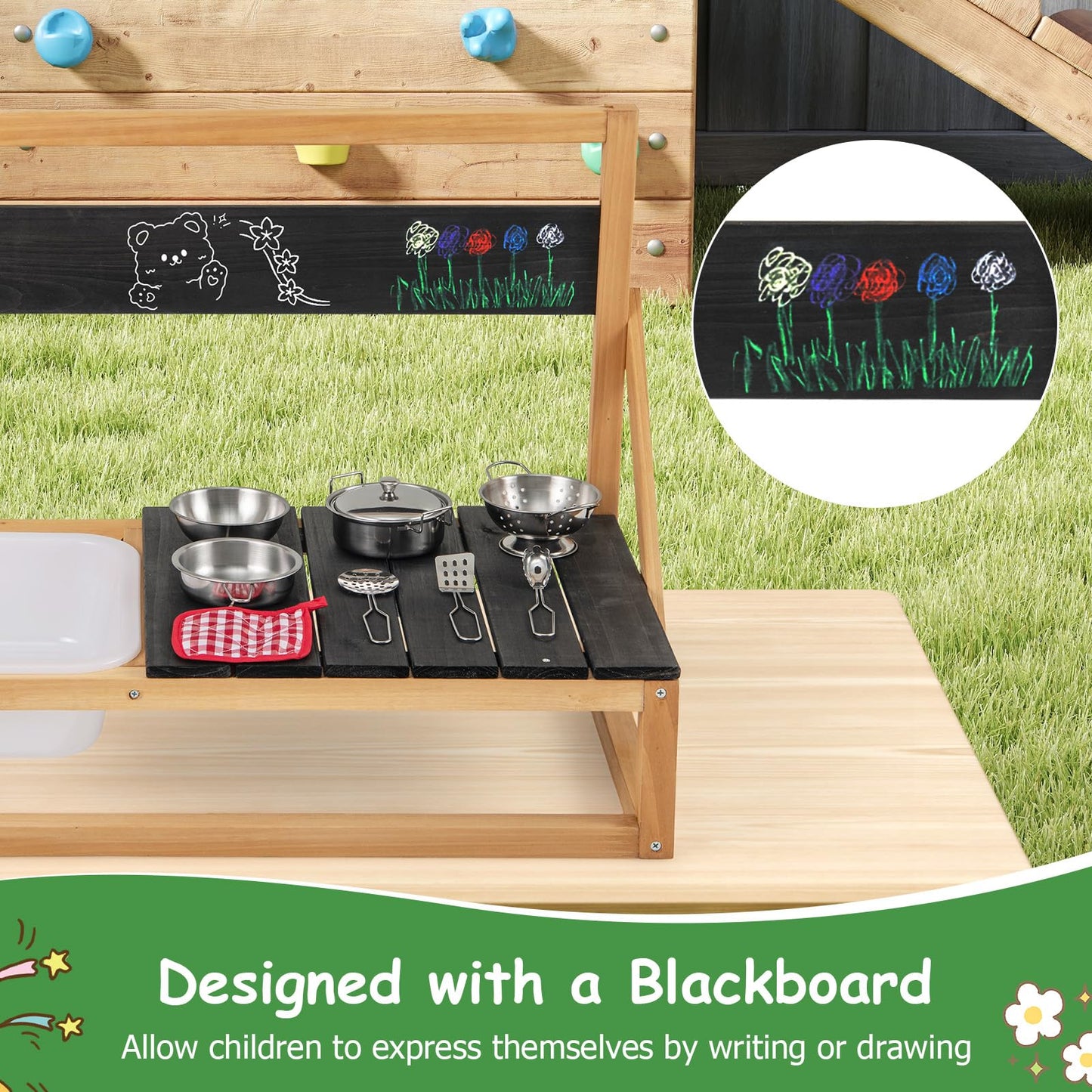 Mud Kitchen with Hanging Hooks for Boys Girls Ages 3+