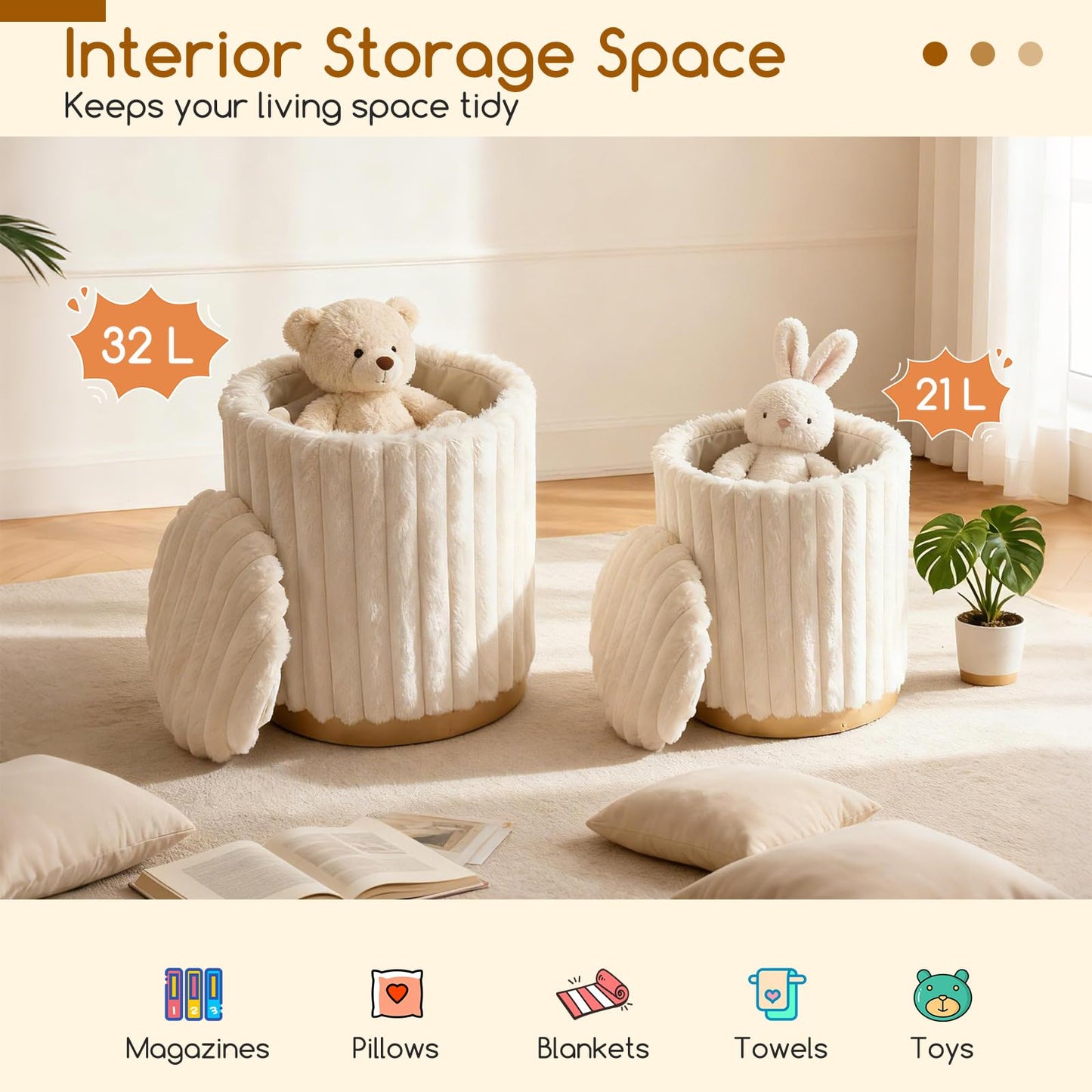 Modern Ottoman Set of 2 with Detachable Lids and Hidden Storage Space