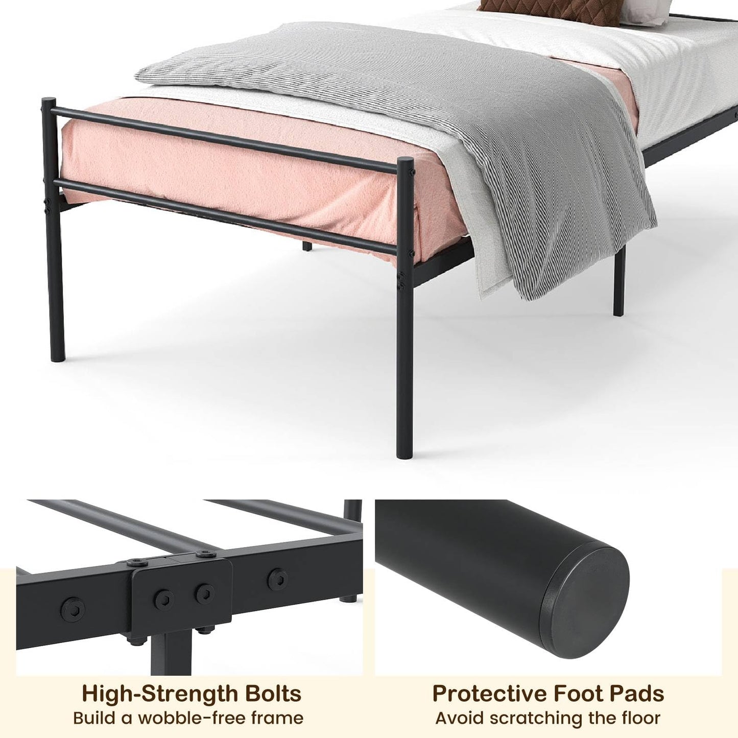 Single Size Modern Bed Frame with Metal Slat Support