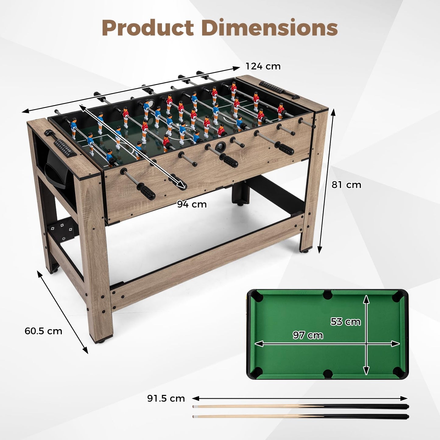 2 in 1 Multi Game Table, 124cm Reversible Football & Pool Combo Table with 2 Foosballs