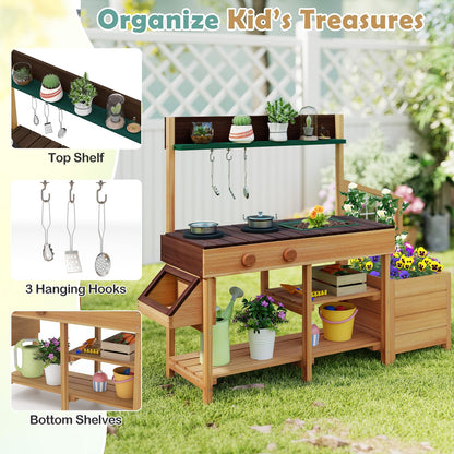 Pretend Mud Kitchen Play Kitchen with Removable Sink and Planter Boxes