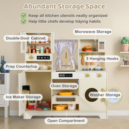 Kids Wooden Kitchen, Pretend Play Kitchen with Stoves